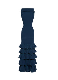 Sleeveless dress with scalloped hems - Navy Blue