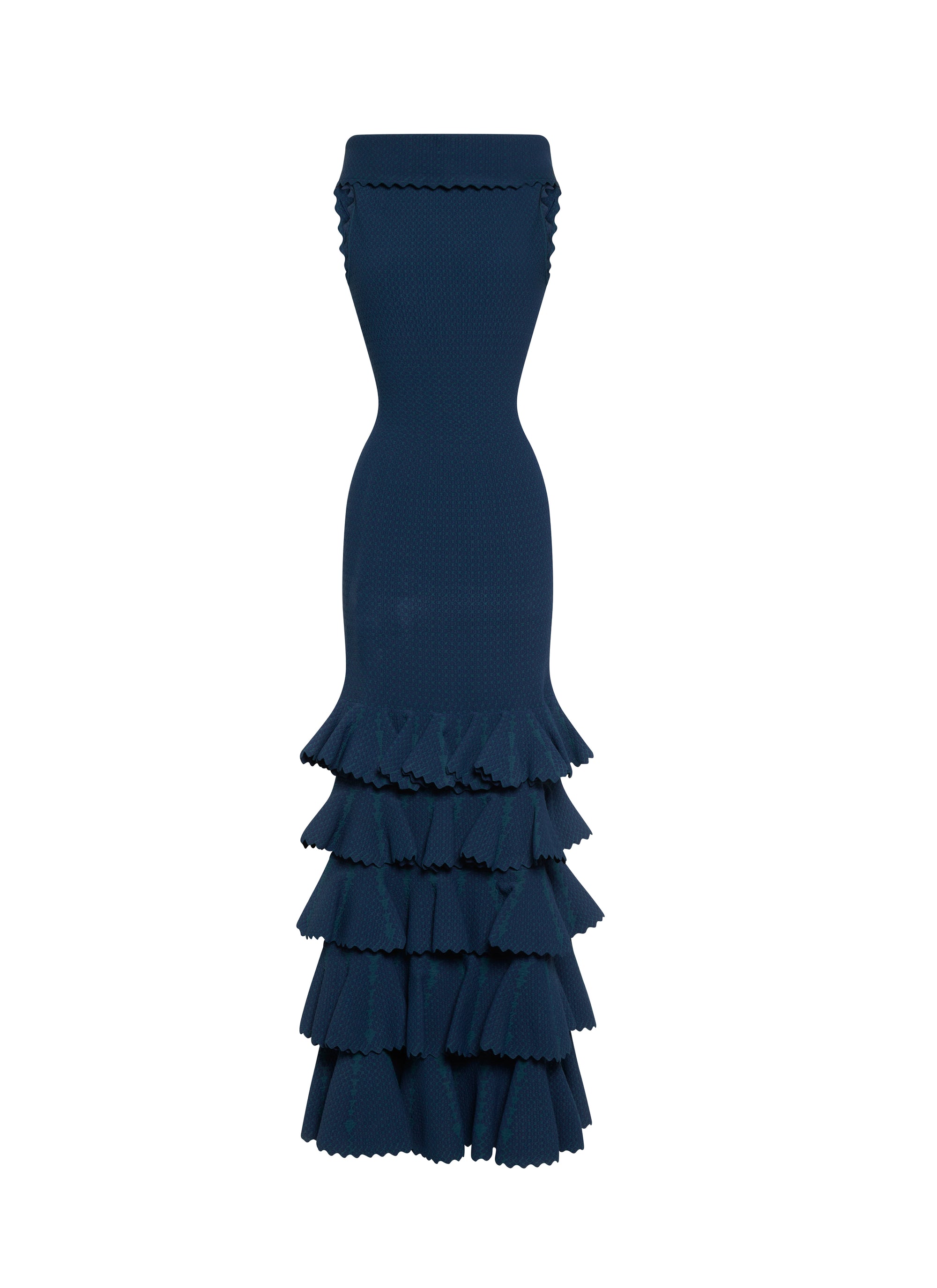 Sleeveless dress with scalloped hems - Navy Blue