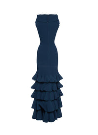 Sleeveless dress with scalloped hems - Navy Blue