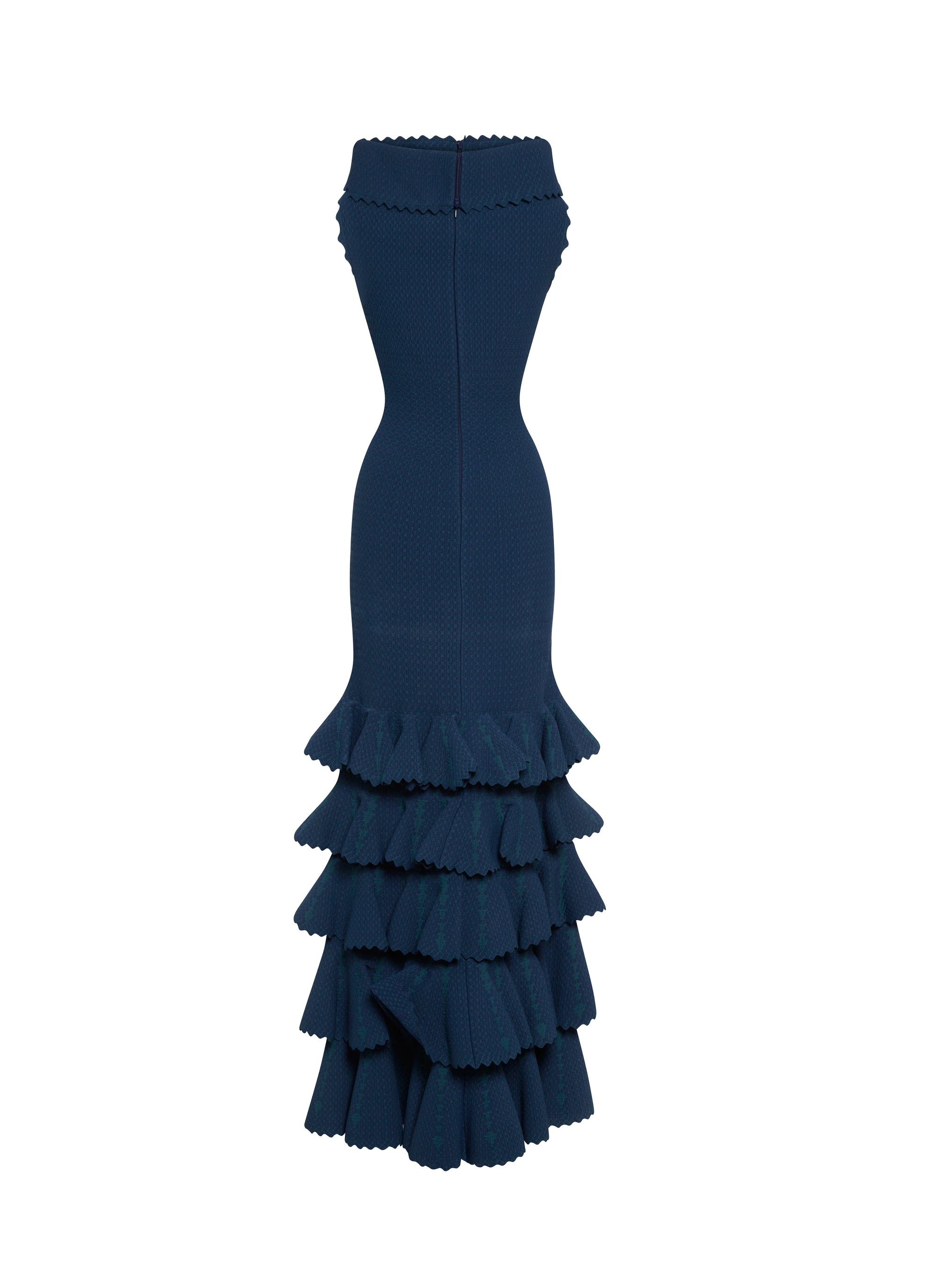 Sleeveless dress with scalloped hems - Navy Blue