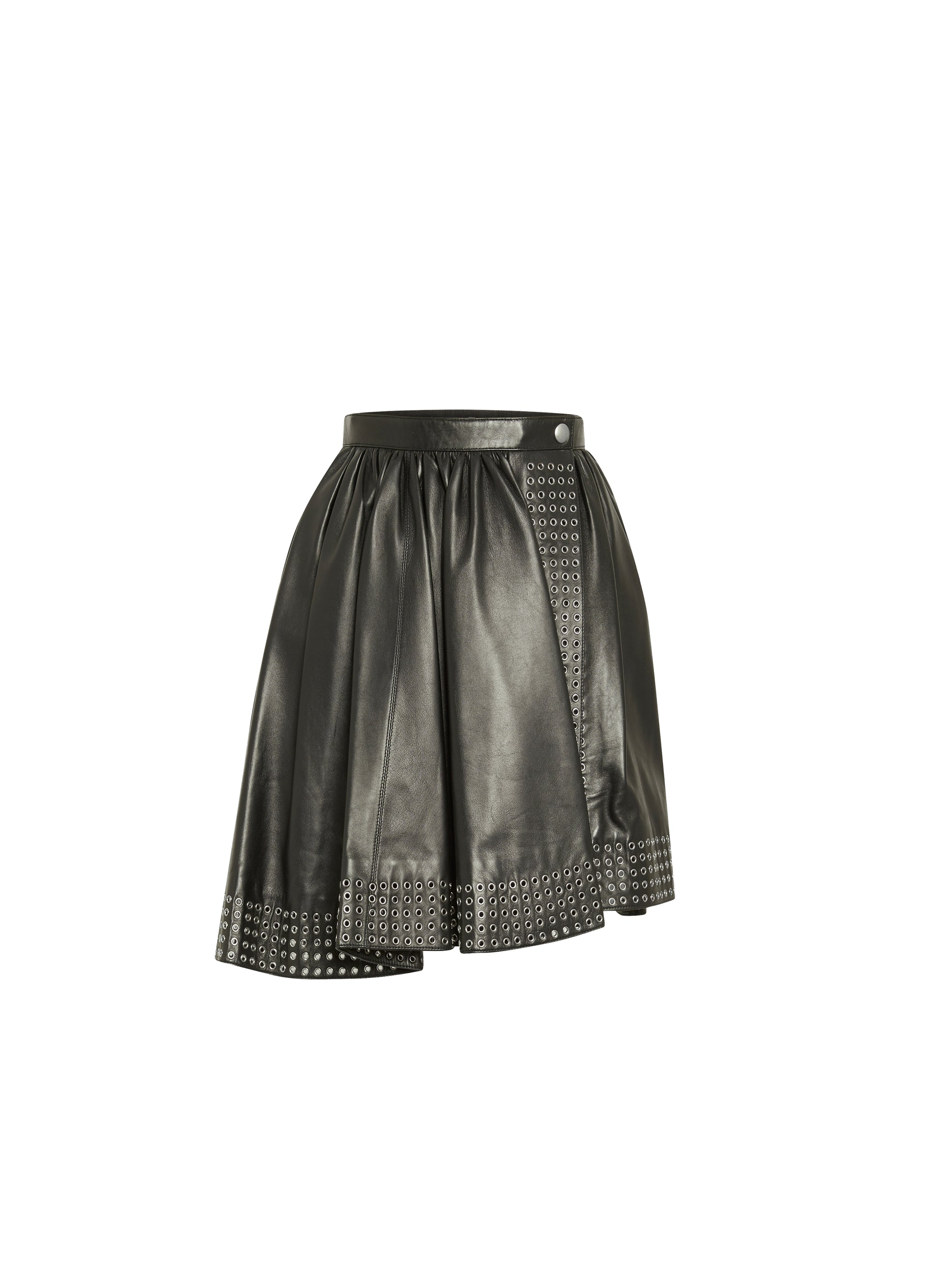 Jupe courte asymétrique plongée en cuir - Noir