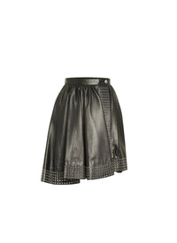 Jupe courte asymétrique plongée en cuir - Noir