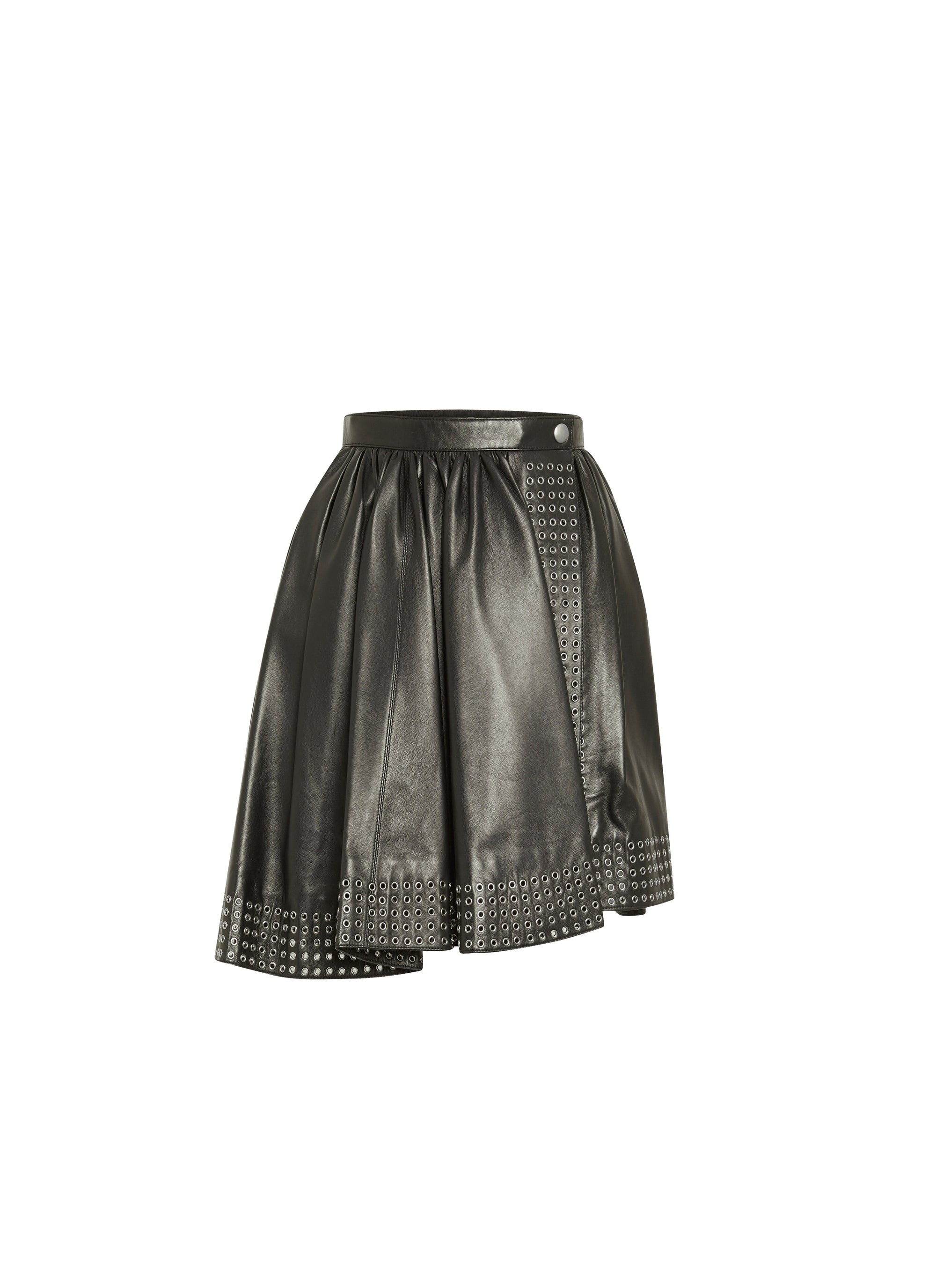 Jupe courte asymétrique plongée en cuir - Noir