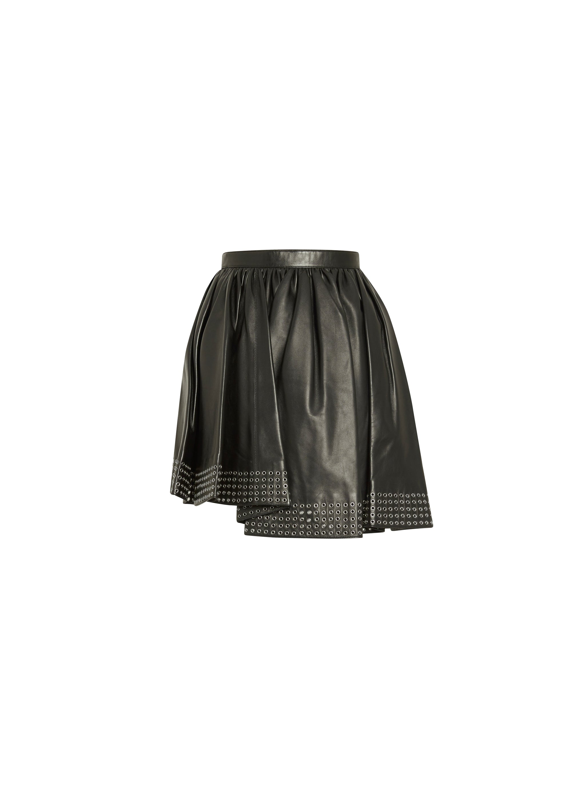 Jupe courte asymétrique plongée en cuir - Noir