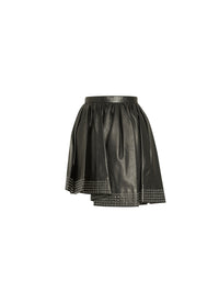 Jupe courte asymétrique plongée en cuir - Noir