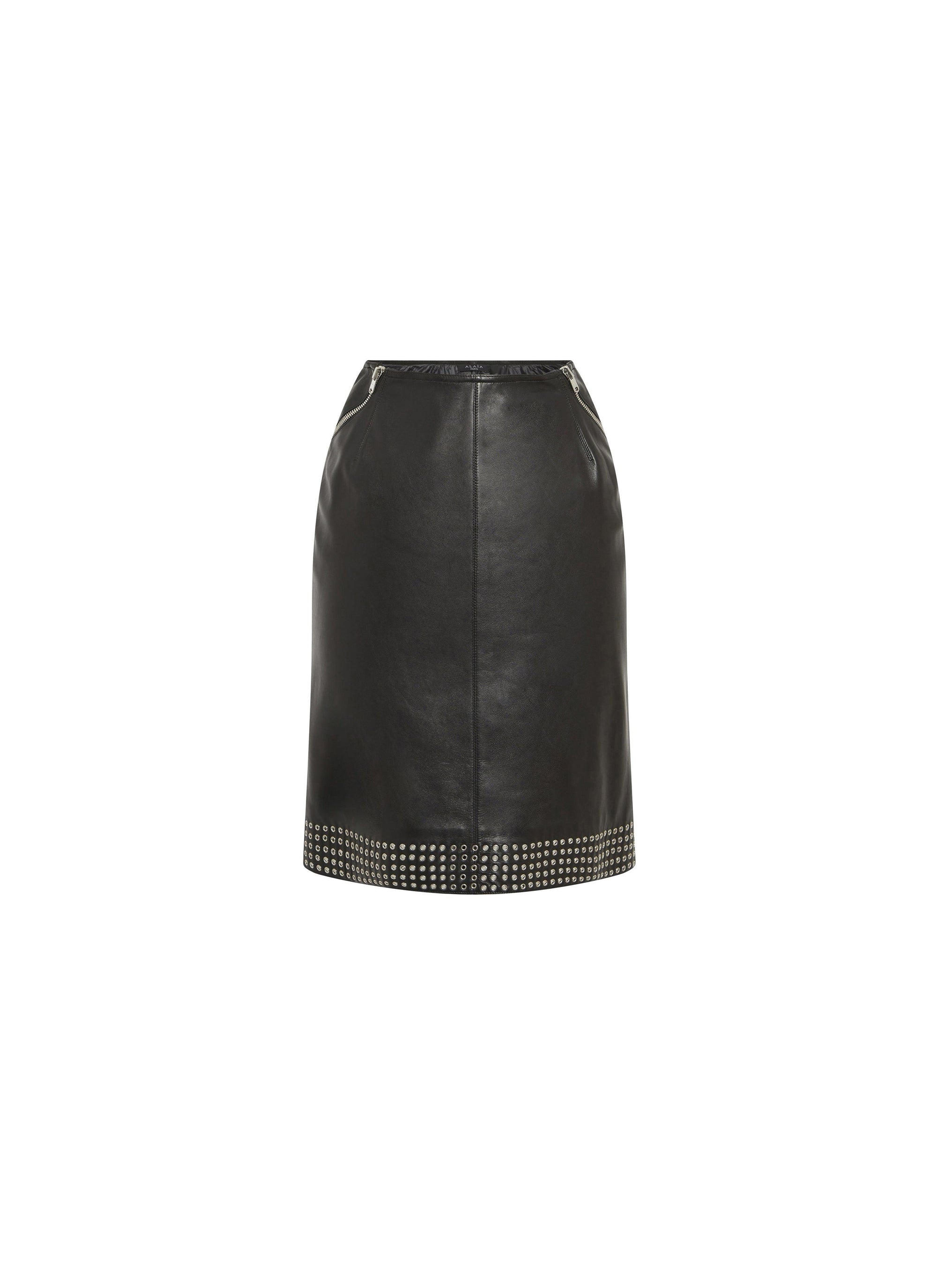 Leather Eyelet Shift Skirt - Red & White