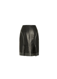 Eyelet leather pencil skirt - Black intense