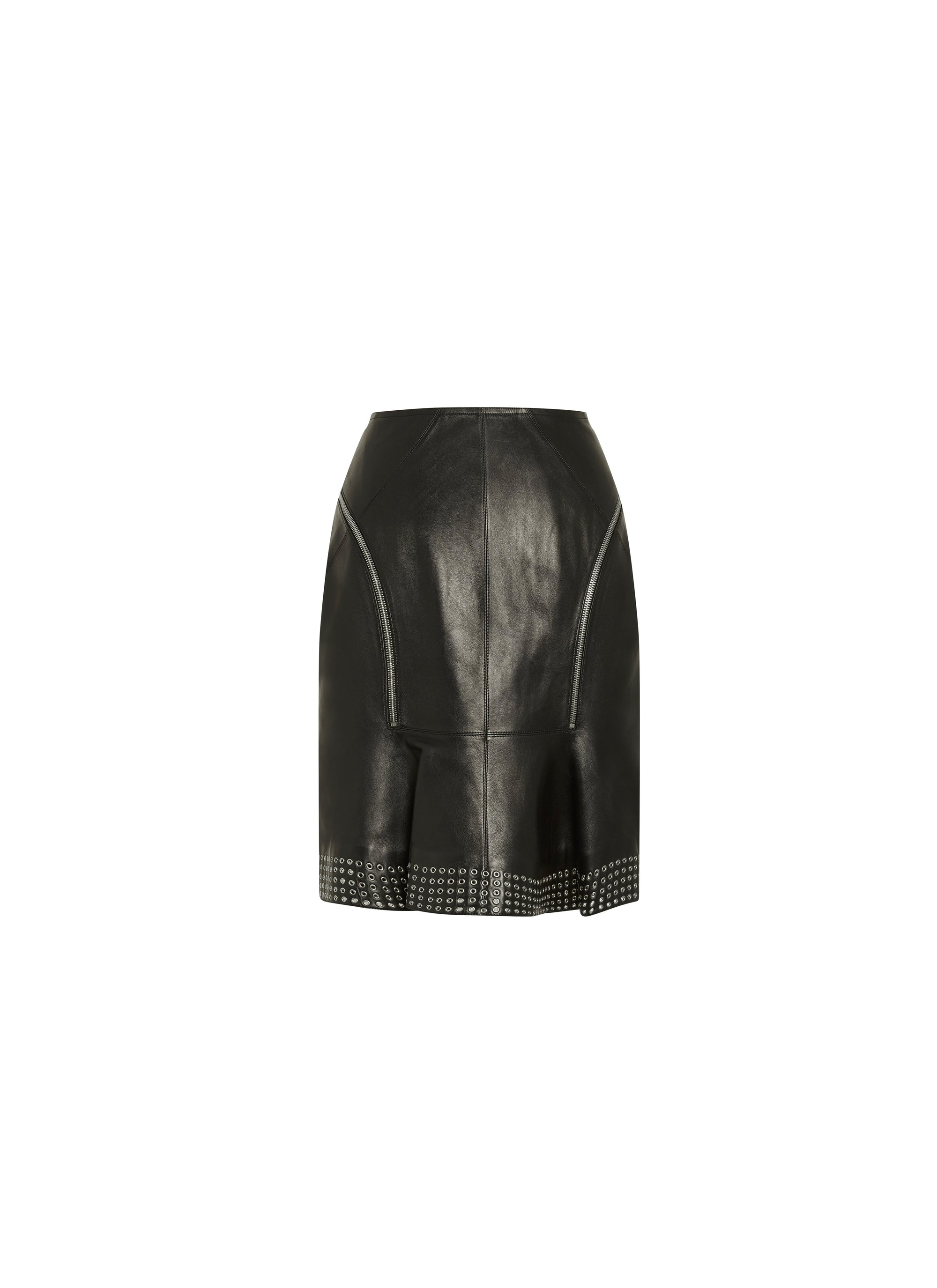 Eyelet leather pencil skirt - Black intense