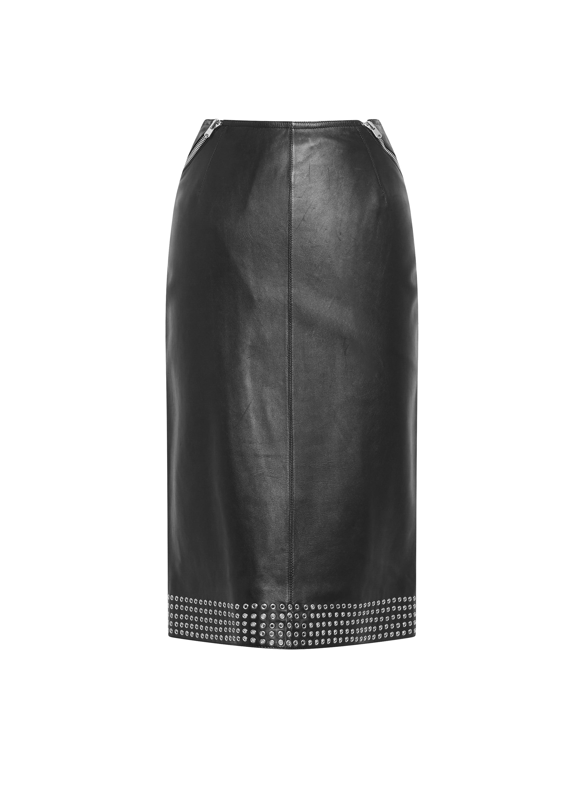 Jupe à coupe droite plongée en cuir - Noir