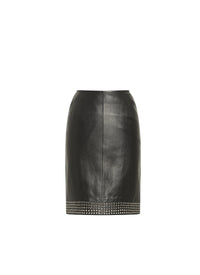 Studded leather straight plunge skirt - Black intense