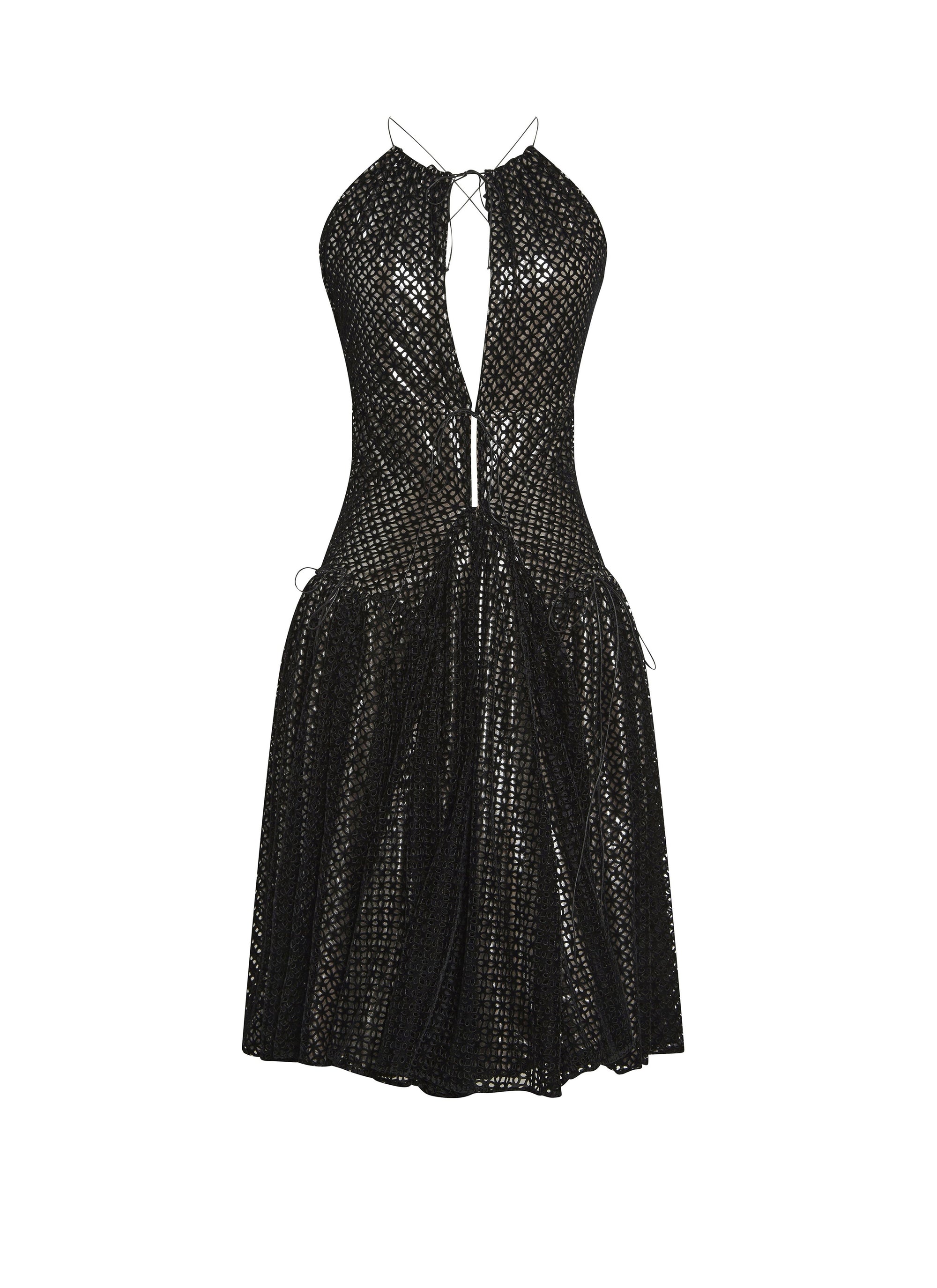 Gathered short dress with thin straps - Black