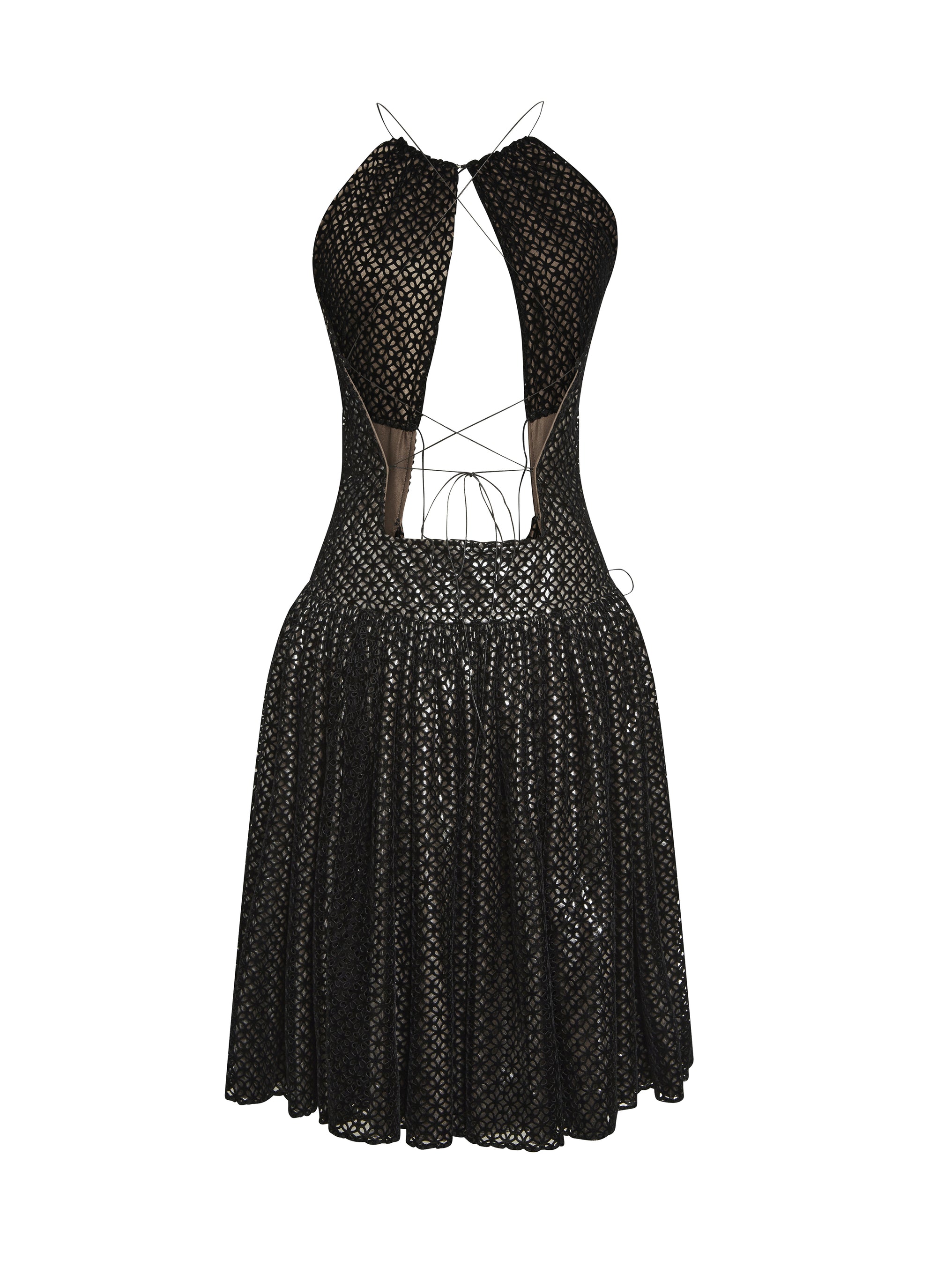 Gathered short dress with thin straps - Black