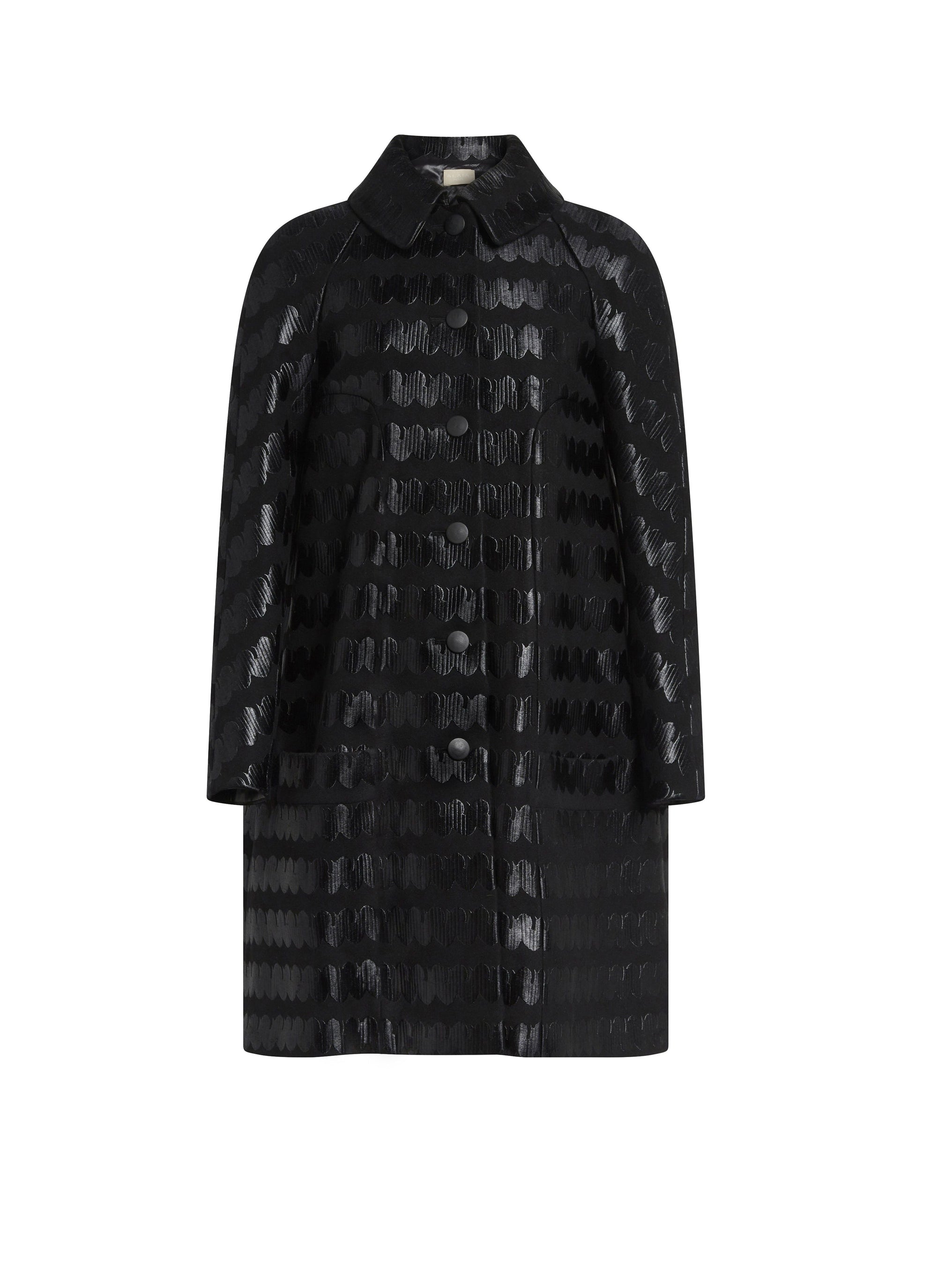 Coat with wave embroidery in wool and cashmere - Black & White