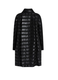 Coat with wave embroidery in wool and cashmere - Black & White