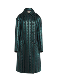 Caban long à broderie vague en laine et cachemire - Vert