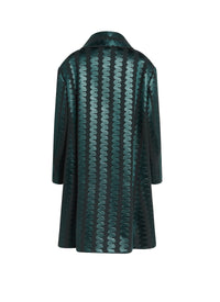 Caban long à broderie vague en laine et cachemire - Vert