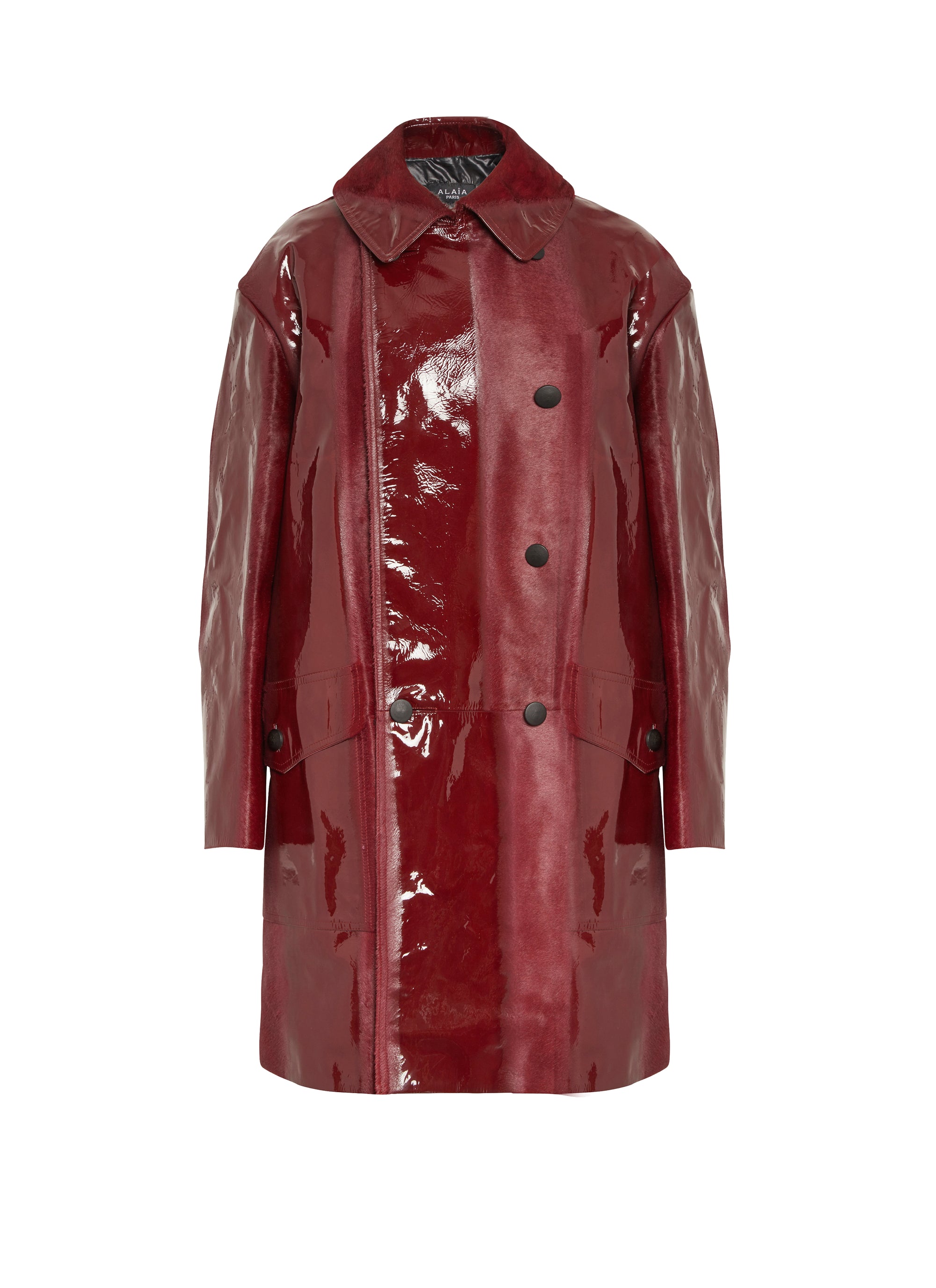 Patent leather pea jacket - Cherry