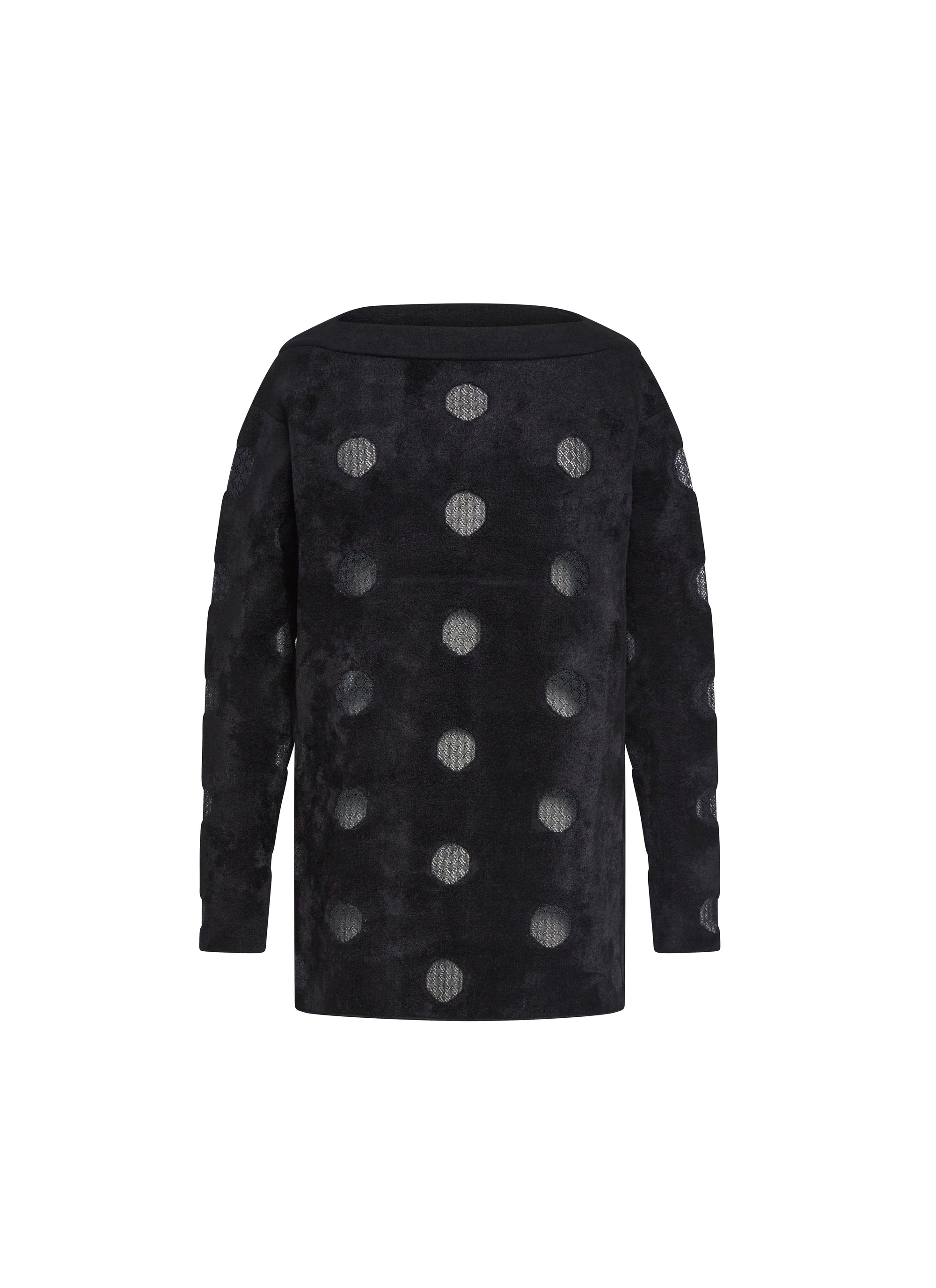 Pull perforé rond à manches longues - Noir