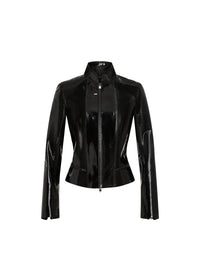 Veste courte en cuir verni - Noir