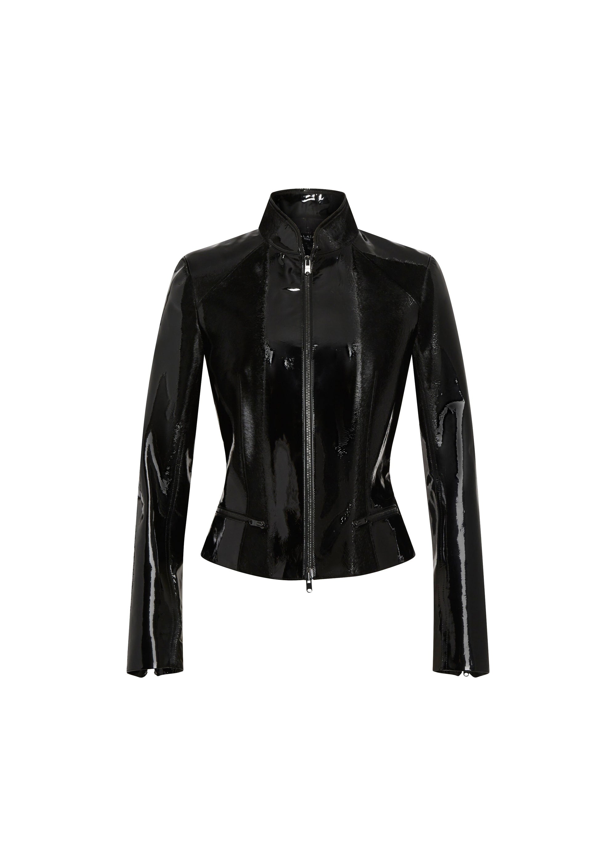 Veste courte en cuir verni - Noir