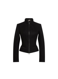 Veste courte cintrée à poches zippées en laine mélangée - Noir