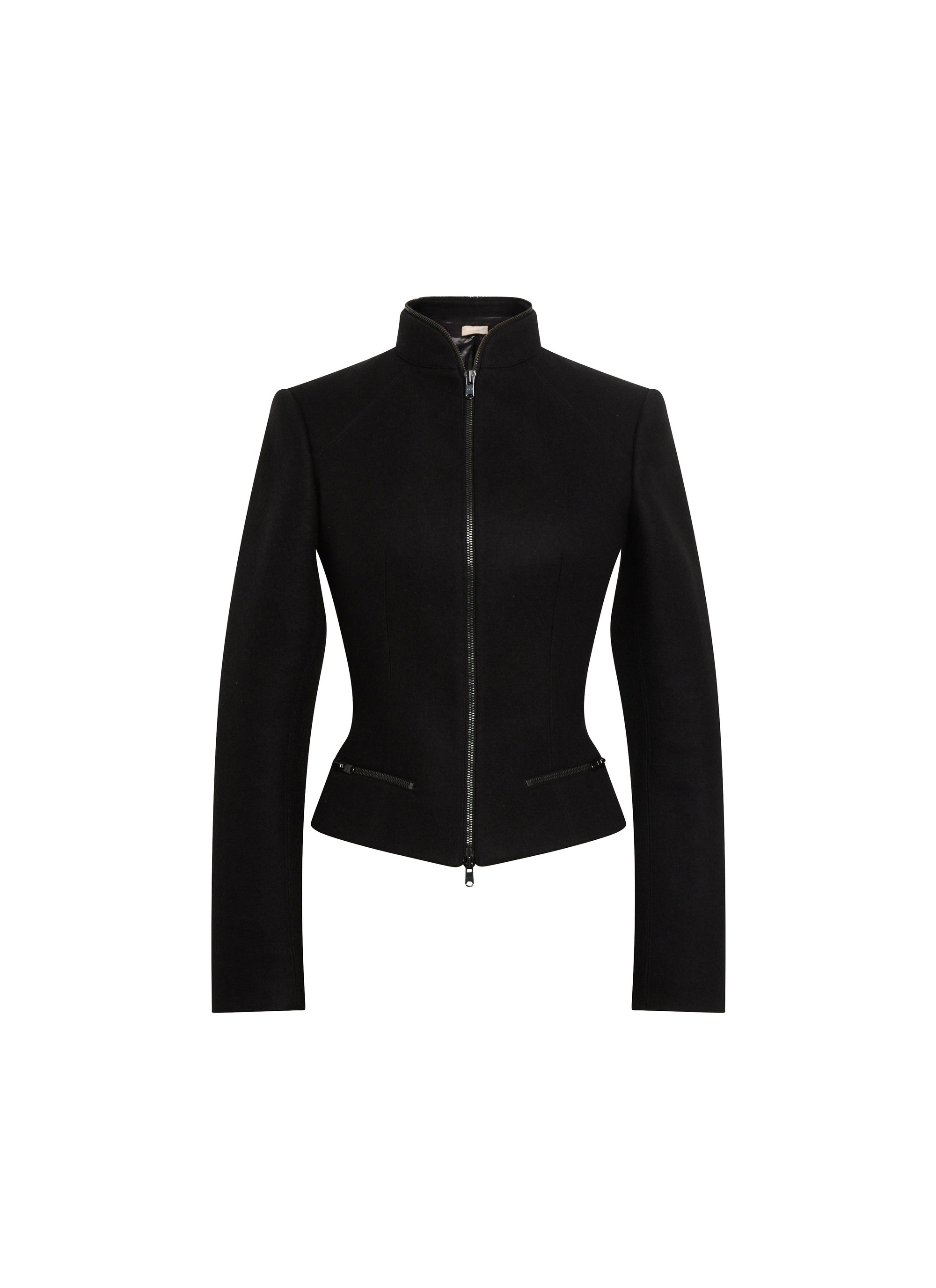 Veste courte cintrée à poches zippées en laine mélangée - Noir