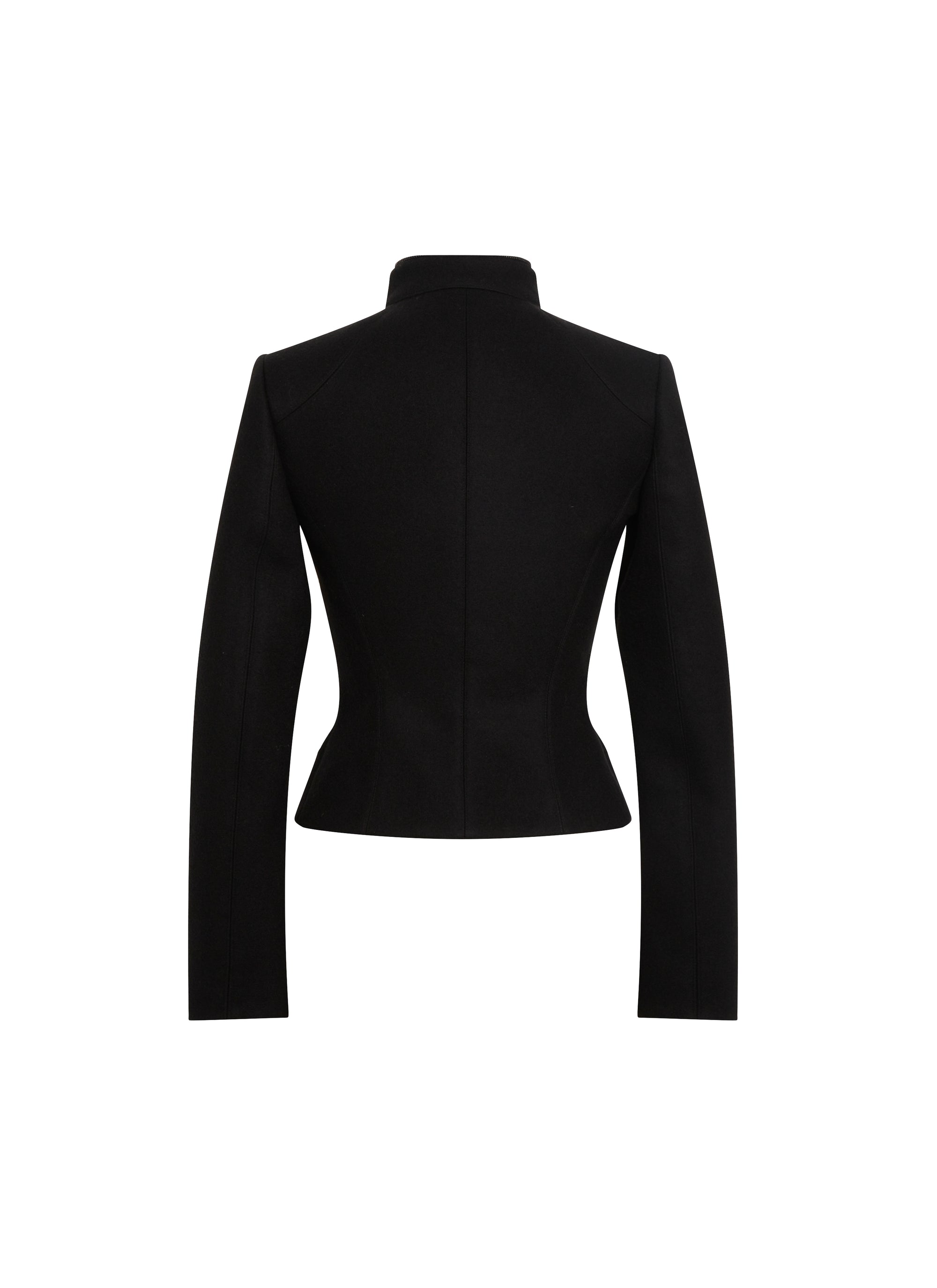 Veste courte cintrée à poches zippées en laine mélangée - Noir