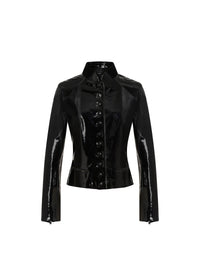 Veste courte en cuir verni - Noir