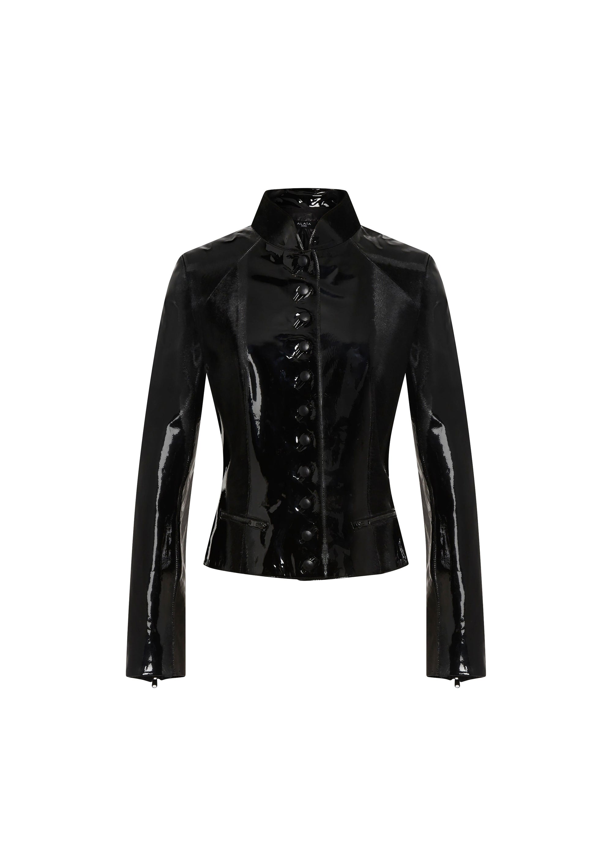 Veste courte en cuir verni - Noir