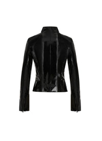 Veste courte en cuir verni - Noir