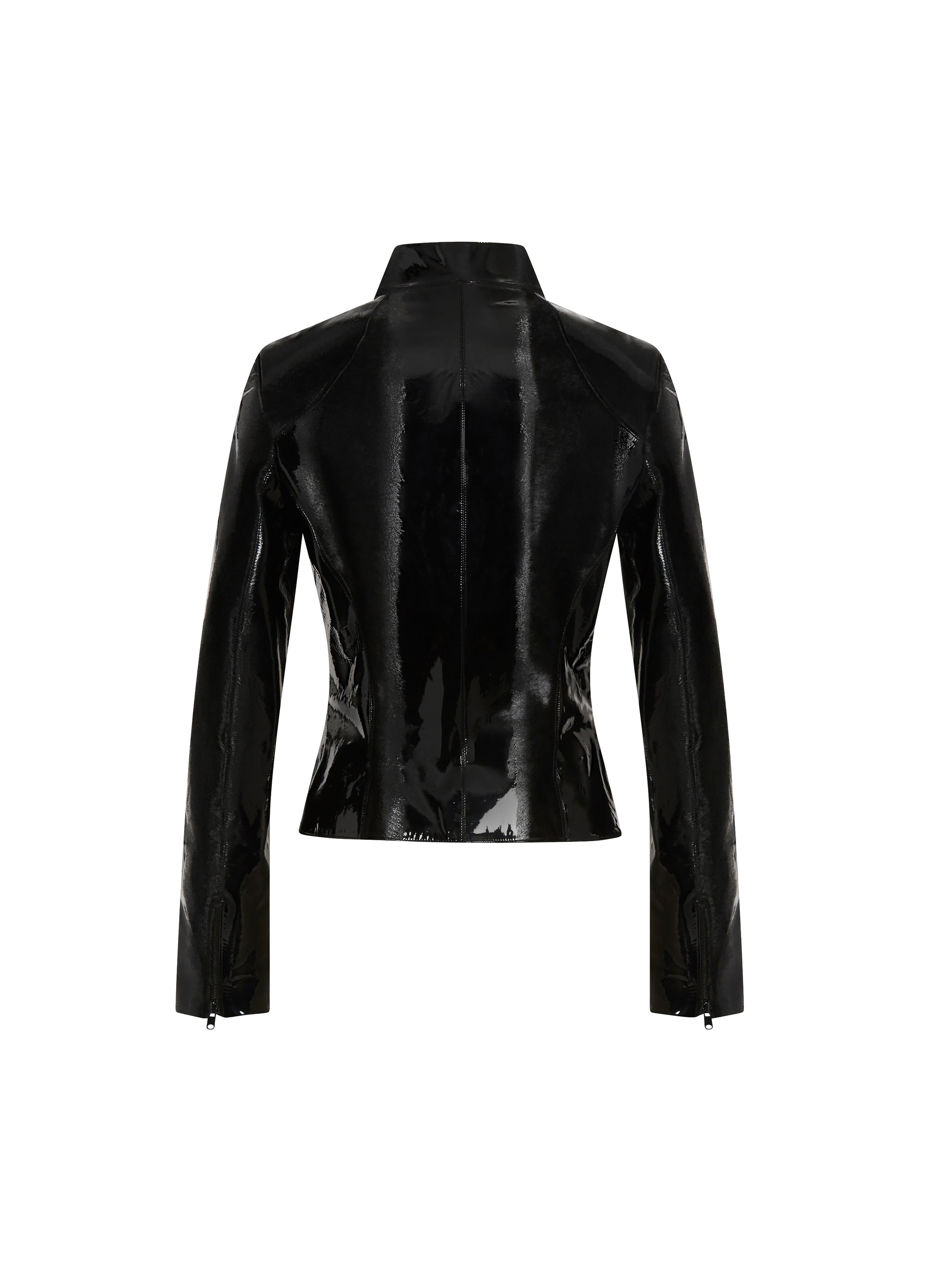 Veste courte en cuir verni - Noir