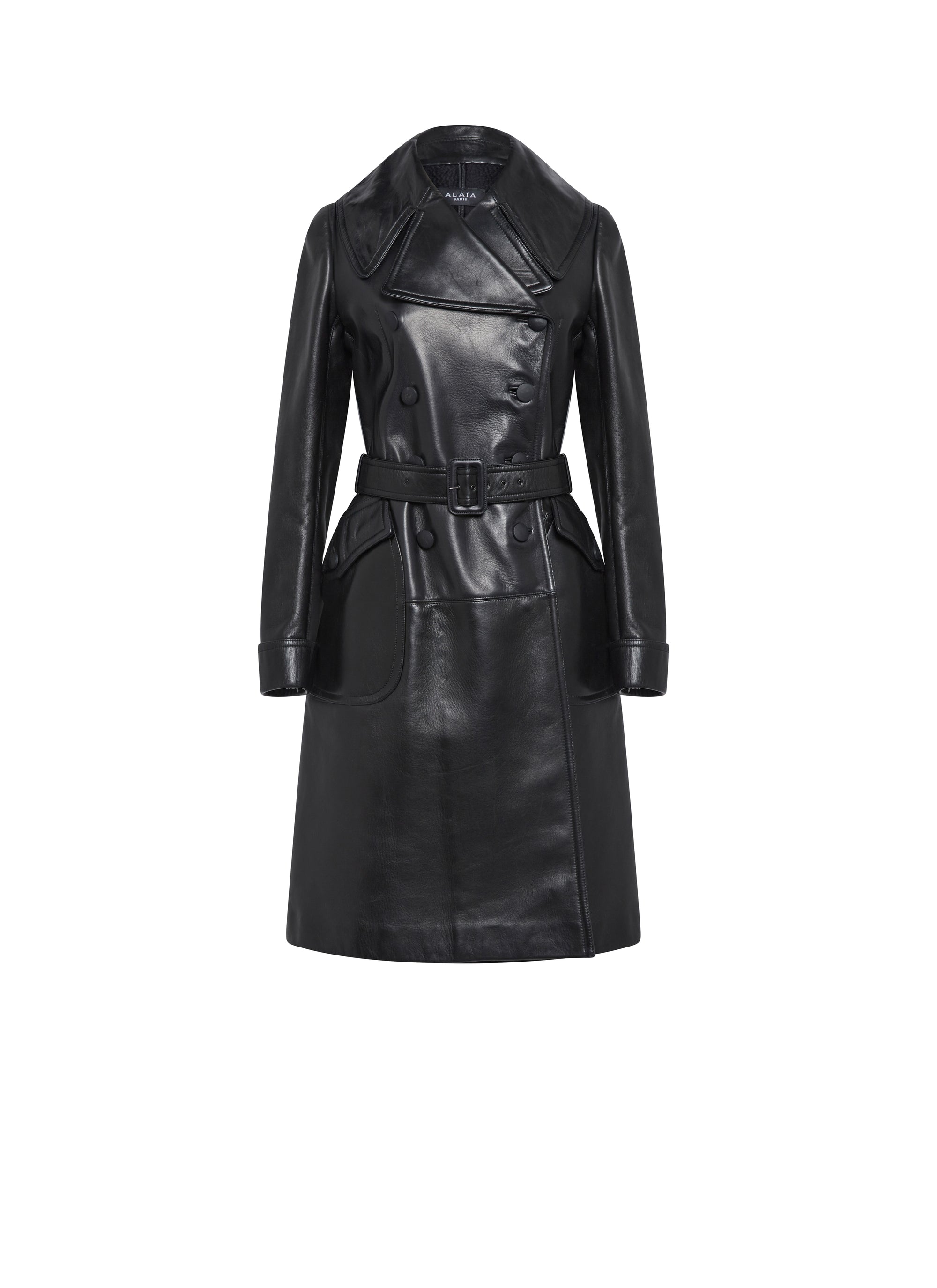 Belted leather coat - Black intense