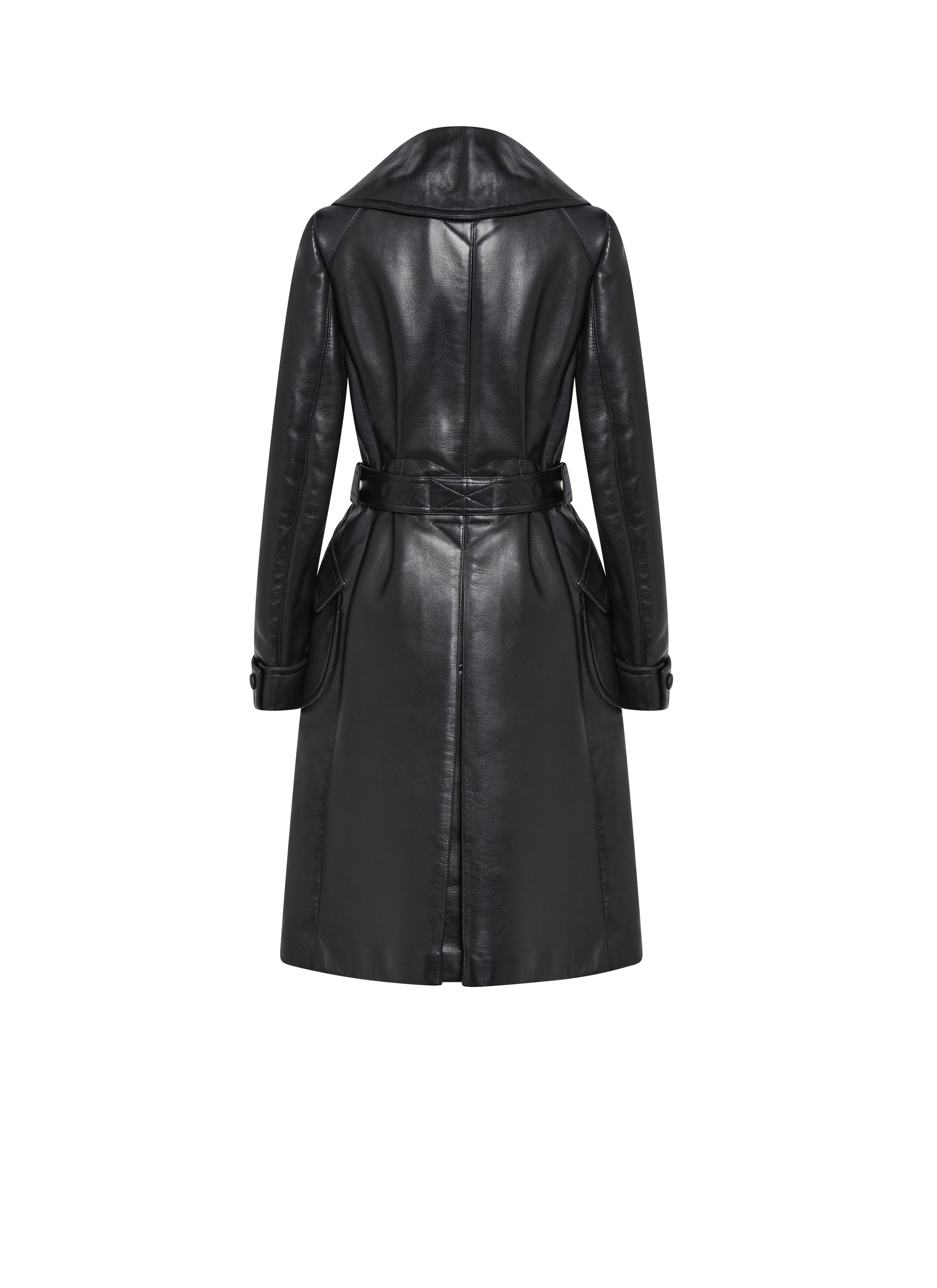 Belted leather coat - Black intense