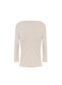 Fitted top with three-quarter length sleeves - Sand & Black