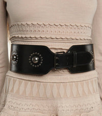 Ceinture à boucle à clous en cuir - Noir & Ruthenium