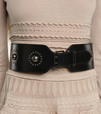 Leather studded buckle belt - Black & Ruthenium