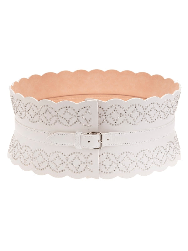 Ceinture corset à détails argentés en cuir - Blanc Optique