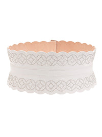 Ceinture corset à détails argentés en cuir - Blanc Optique
