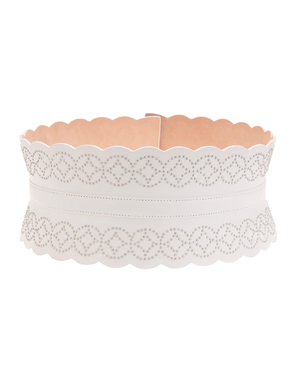 Ceinture corset à détails argentés en cuir - Blanc Optique