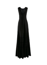 Robe longue évasée à col v avec détails ajourés - Noir