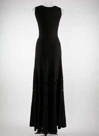 Robe longue évasée à col v avec détails ajourés - Noir