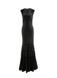 Printed sleeveless maxi dress with openwork detailing - Black & Pink