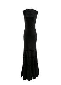 Printed sleeveless maxi dress with openwork detailing - Black intense