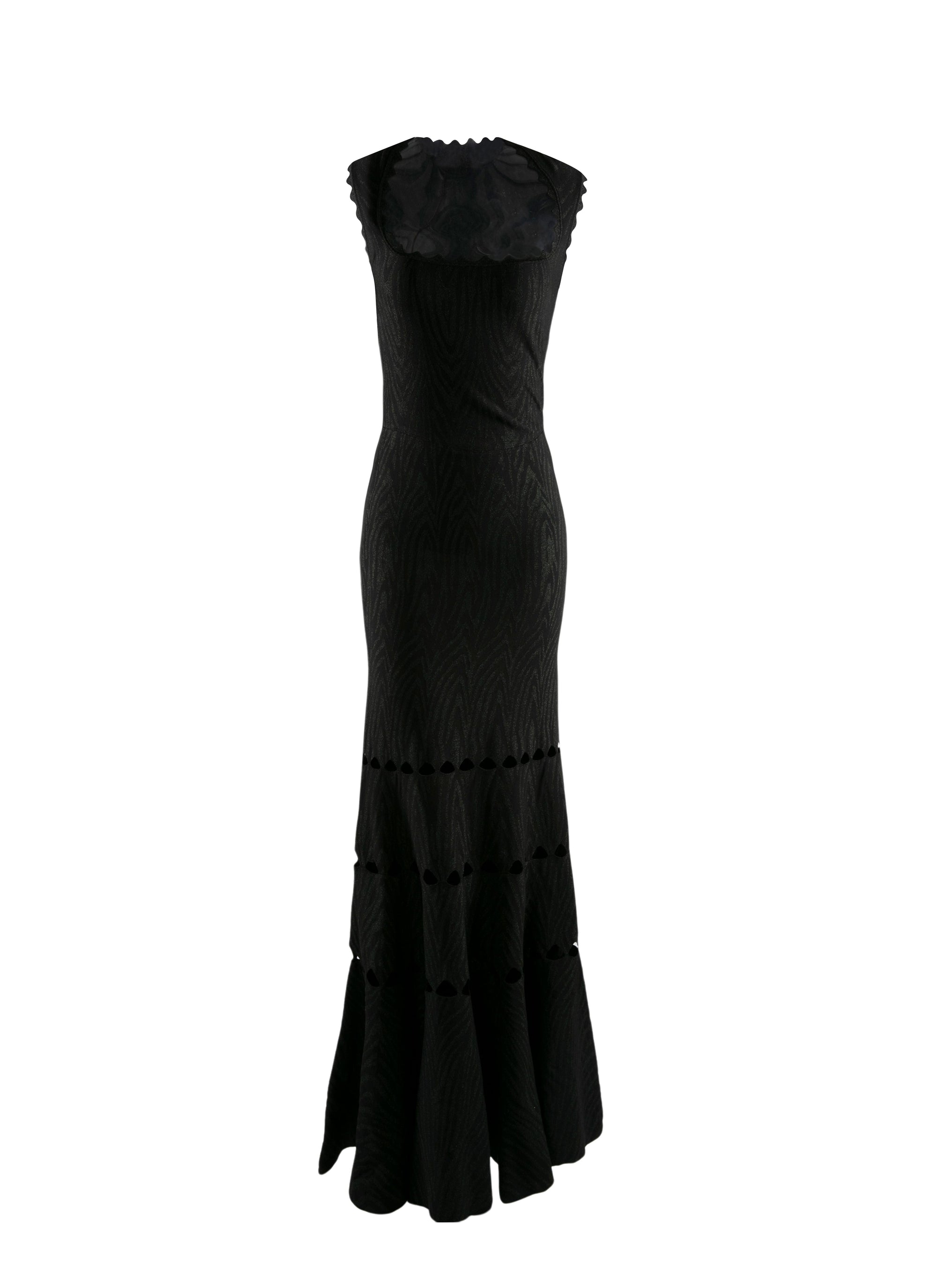 Printed sleeveless maxi dress with openwork detailing - Black intense