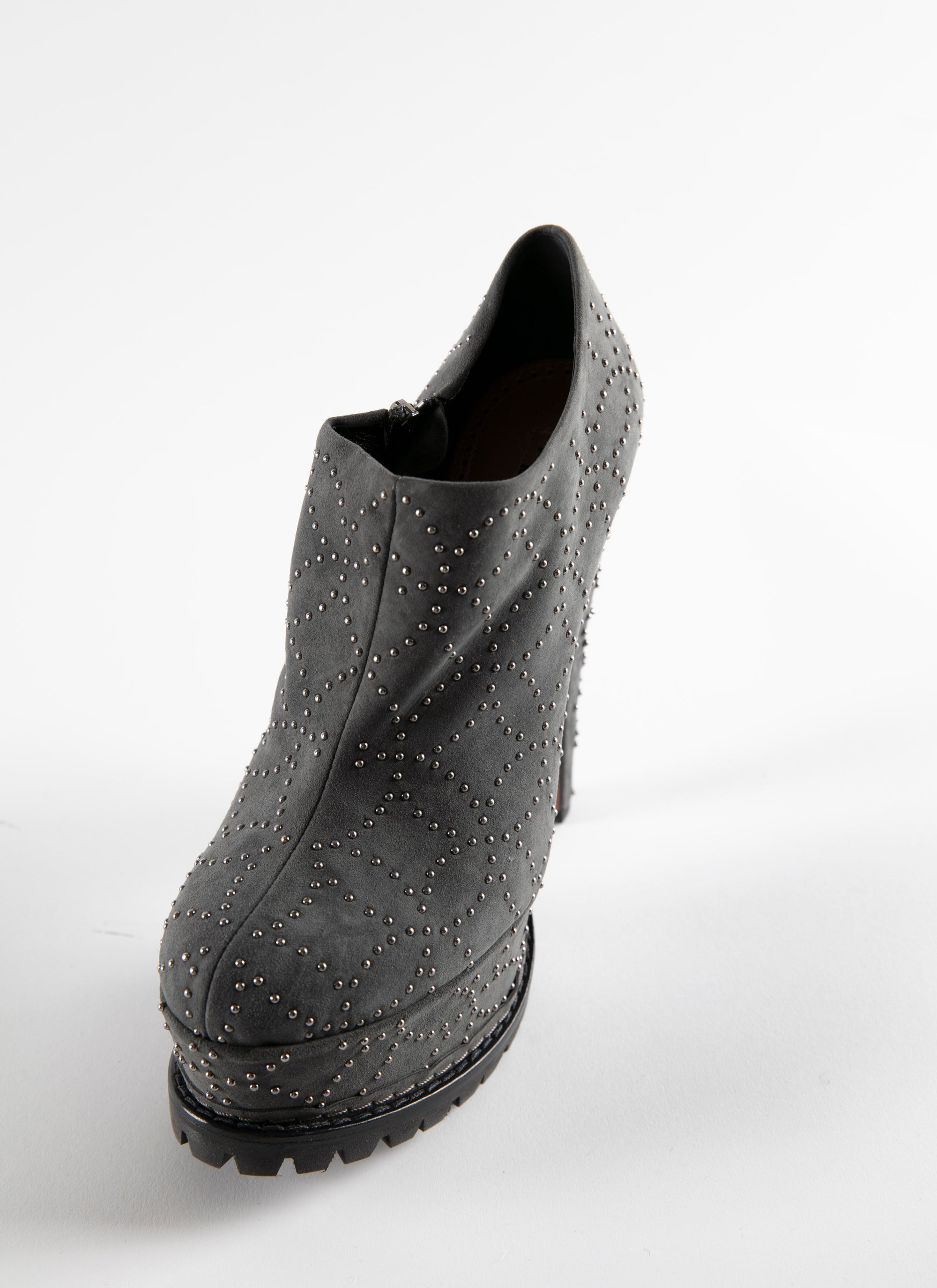 Studded leather platform ankle boots - Anthracite