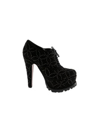 Bottines plateformes cloutées à lacets en cuir - Noir