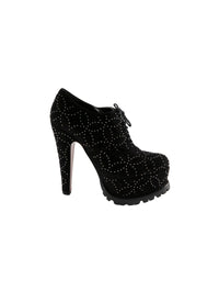 Bottines plateforme cloutées à lacets en cuir - Noir