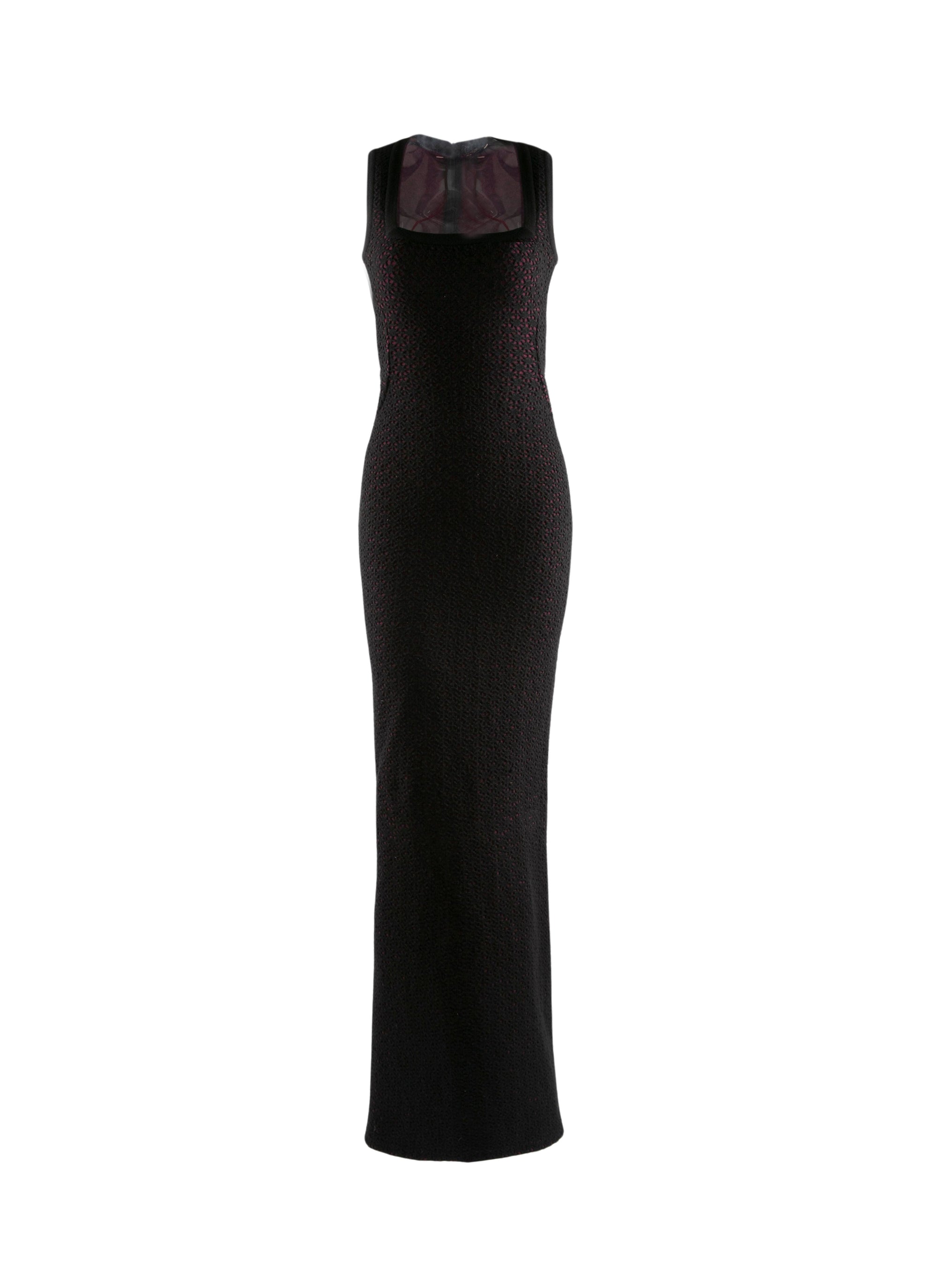Openwork square neck sleeveless maxi dress - Black & Pink