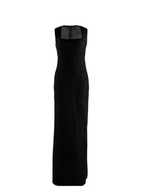 Robe longue ajourée à col carré sans manches - Noir & Gris