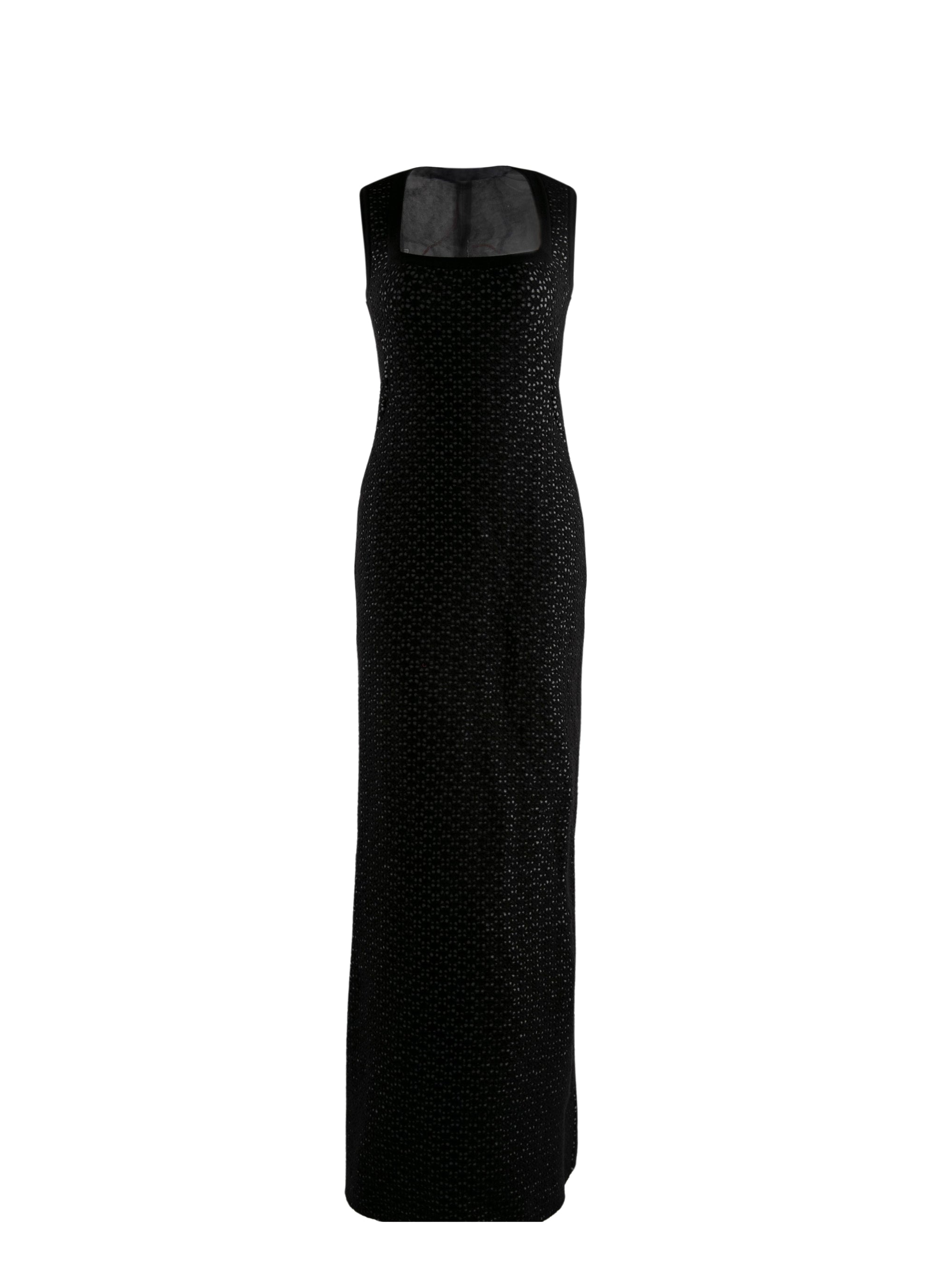 Robe longue ajourée à col carré sans manches - Noir & Gris